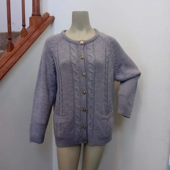 Bobbie Brooks L 12/14 Heather Gray Cable Knit Cardigan Sweater - Picture 1 of 5